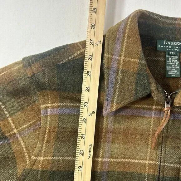 Lauren Ralph Lauren 100% Lambswool Plaid Zip Up Jacket Women’s Petite Me… - Picture 11 of 14